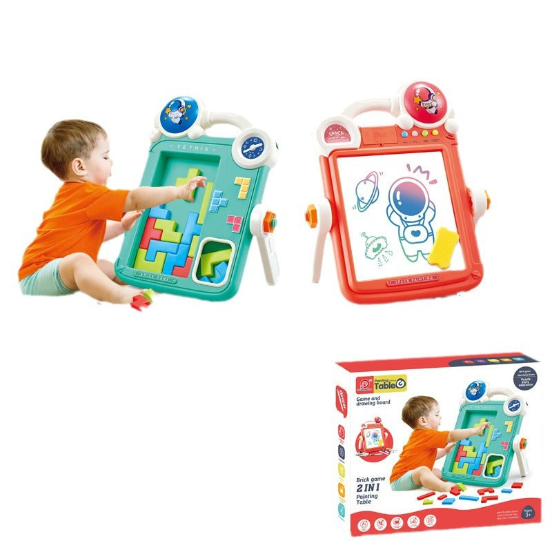 tableau double face pour dessiner et jeu Tetris 2‑en‑1,