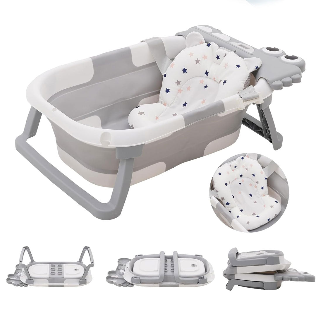 Baignoire Bébé Pliable Avec Coussin De Bain Et Thermomètre Intégré,Baignoire Enfant Avec Support Offert