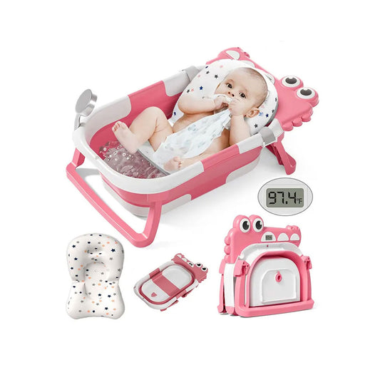 Baignoire Bébé Pliable Avec Coussin De Bain Et Thermomètre Intégré,Baignoire Enfant Avec Support Offert