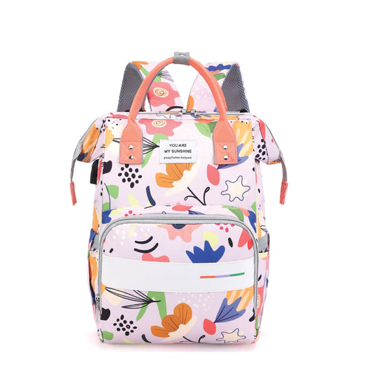 Sac à dos à langer pour bébé – Motif floral coloré